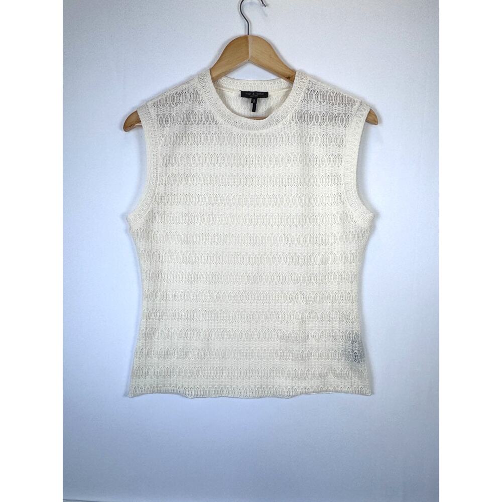 Rag & Bone Womens Cream Open Knit Sleeveless Sheer Tank Size M